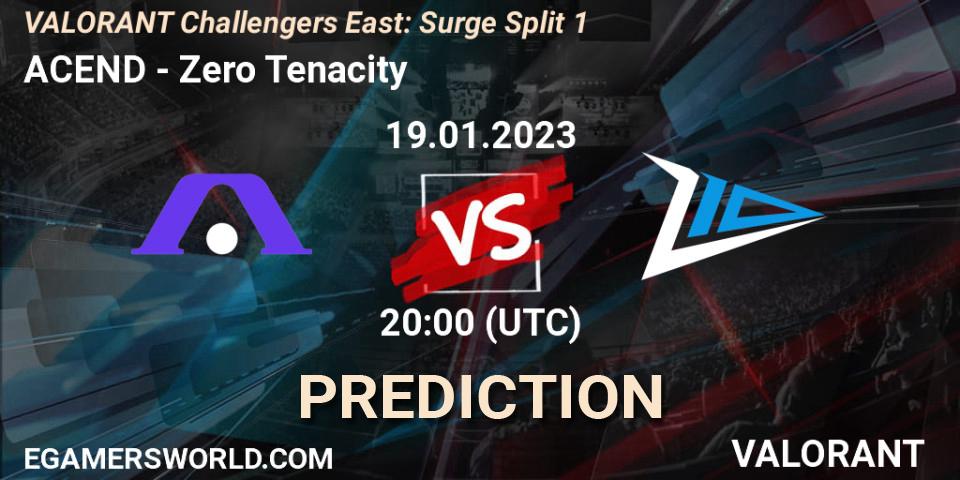 ACEND contre Zero Tenacity : prédiction de match. 19.01.2023 at 21:00. VALORANT, VALORANT Challengers 2023 East: Surge Split 1