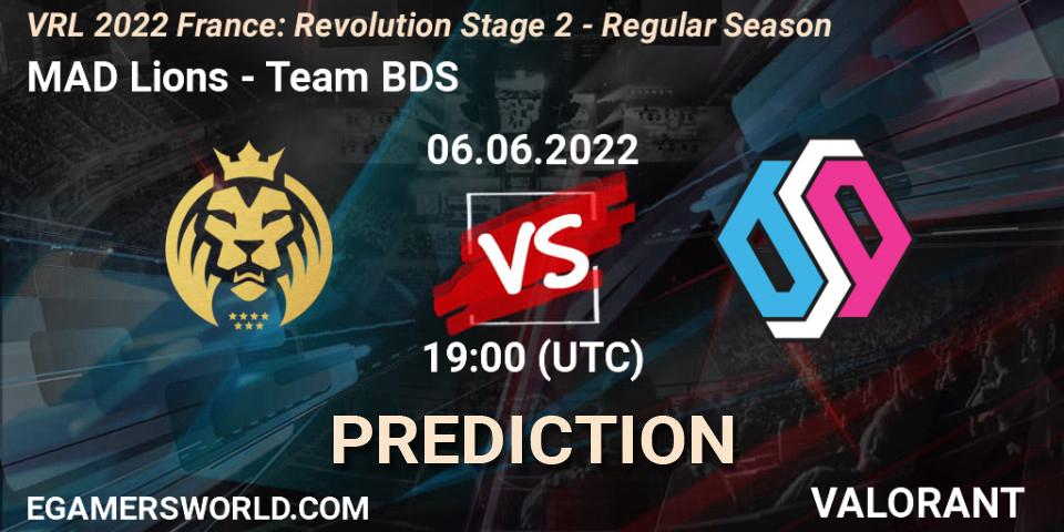 MAD Lions contre Team BDS : prédiction de match. 06.06.2022 at 19:00. VALORANT, VRL 2022 France: Revolution Stage 2 - Regular Season