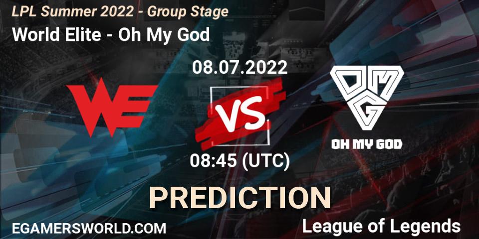 World Elite contre Oh My God : prédiction de match. 08.07.22. LoL, LPL Summer 2022 - Group Stage
