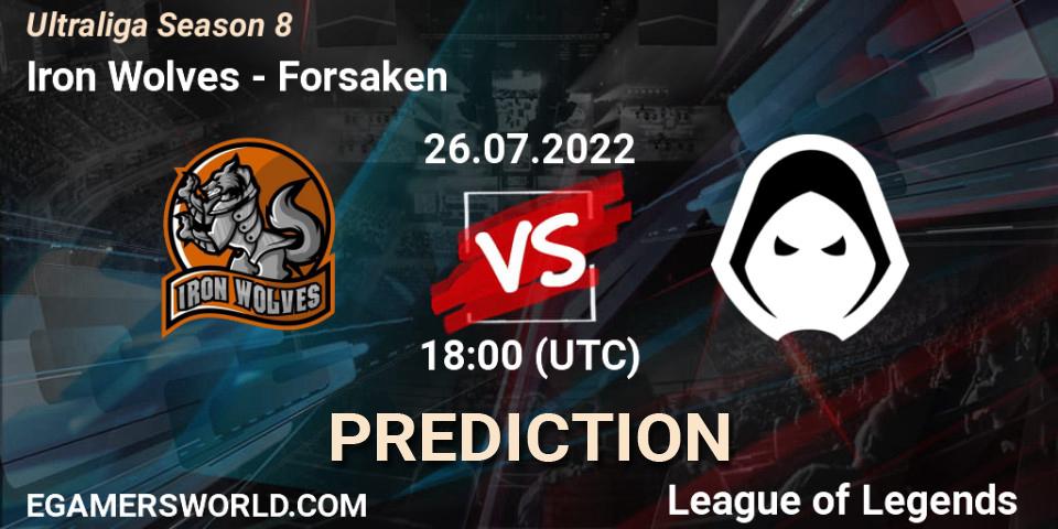 Iron Wolves contre Forsaken : prédiction de match. 26.07.2022 at 18:15. LoL, Ultraliga Season 8