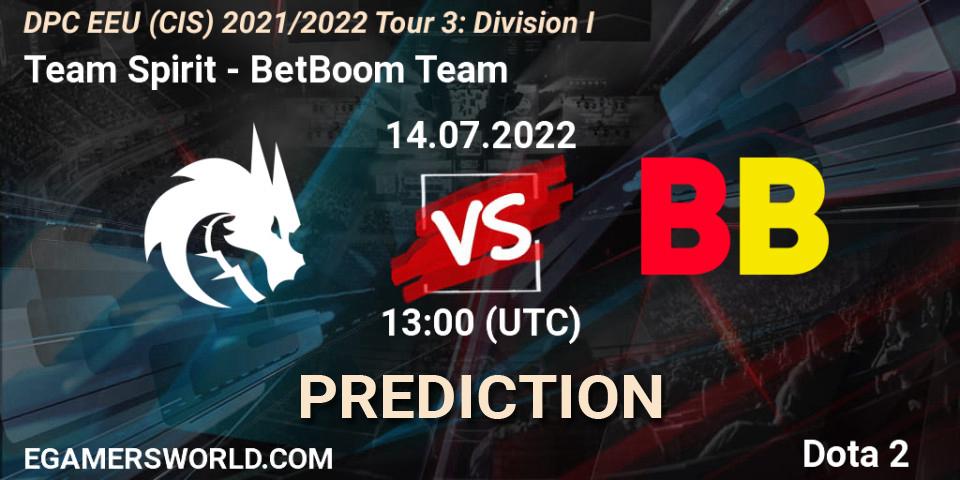 Team Spirit contre BetBoom Team : prédiction de match. 14.07.22. Dota 2, DPC EEU (CIS) 2021/2022 Tour 3: Division I