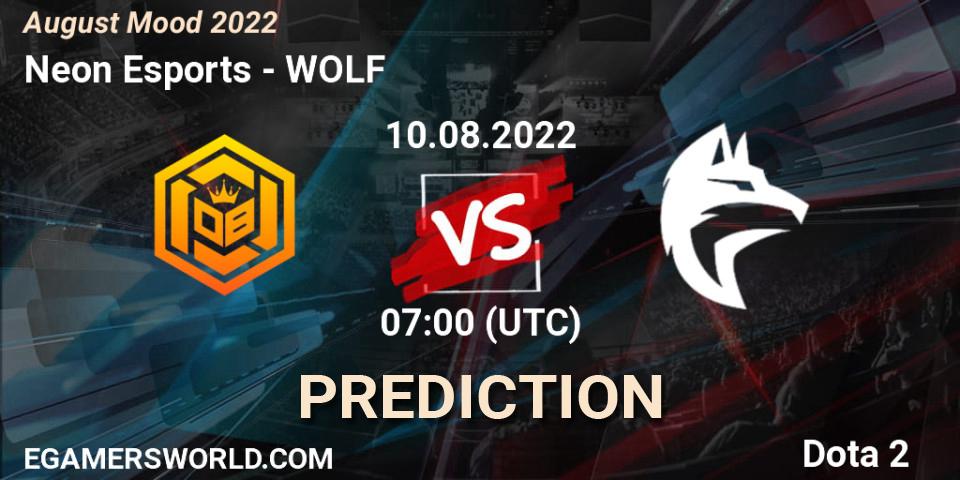Neon Esports contre WOLF : prédiction de match. 10.08.22. Dota 2, August Mood 2022