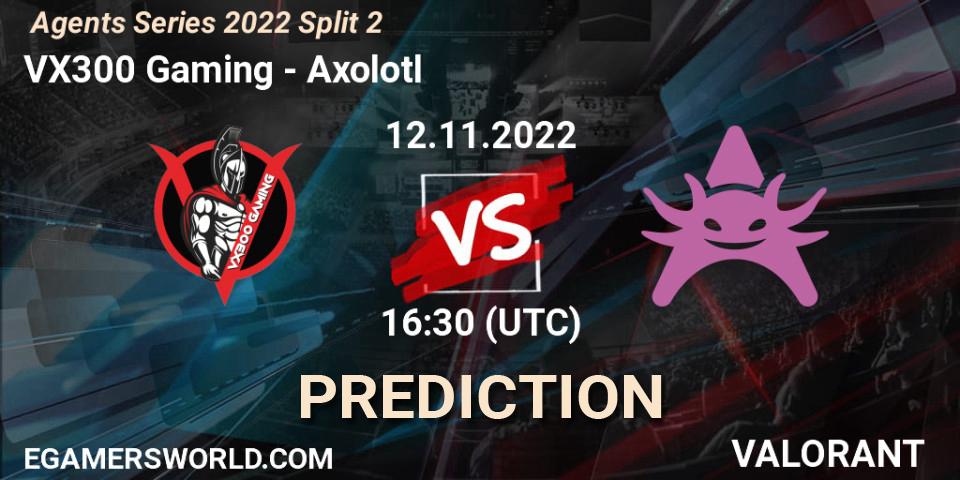 VX300 Gaming contre Axolotl : prédiction de match. 12.11.2022 at 16:30. VALORANT, Agents Series 2022 Split 2