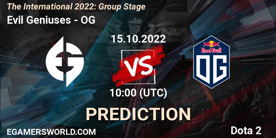 Evil Geniuses contre OG : prédiction de match. 15.10.2022 at 11:17. Dota 2, The International 2022: Group Stage