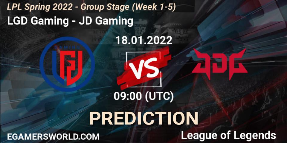 LGD Gaming contre JD Gaming : prédiction de match. 18.01.2022 at 09:00. LoL, LPL Spring 2022 - Group Stage (Week 1-5)