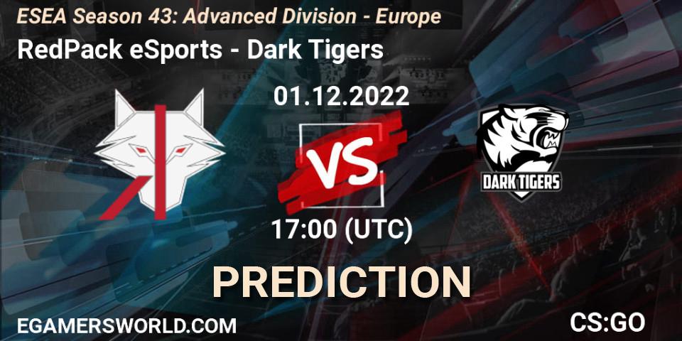 RedPack eSports contre Dark Tigers : prédiction de match. 01.12.22. CS2 (CS:GO), ESEA Season 43: Advanced Division - Europe
