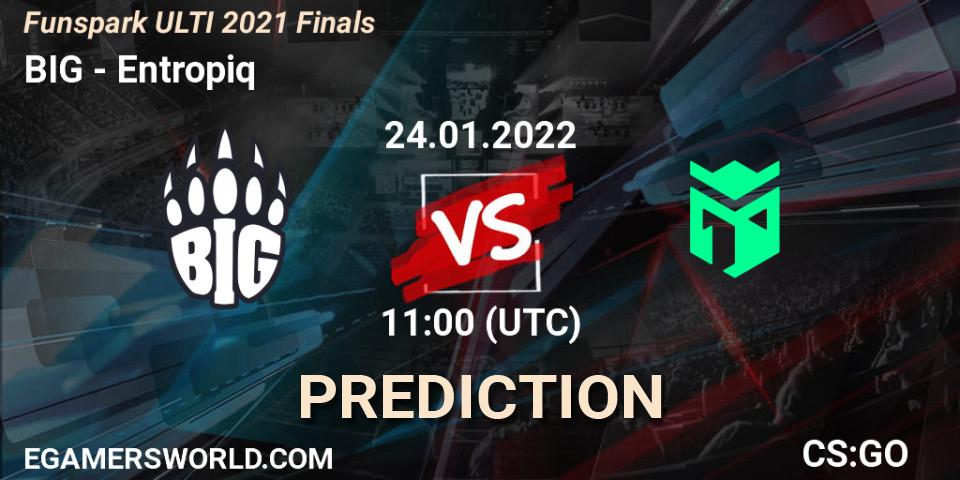 Entropiq contre BIG : prédiction de match. 24.01.2022 at 11:00. Counter-Strike (CS2), Funspark ULTI 2021 Finals