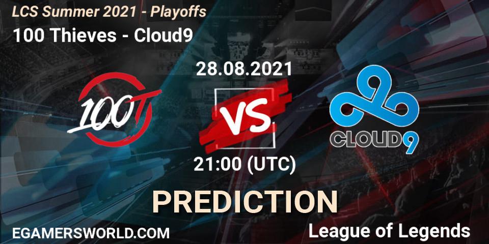 100 Thieves contre Cloud9 : prédiction de match. 28.08.2021 at 21:00. LoL, LCS Summer 2021 - Playoffs