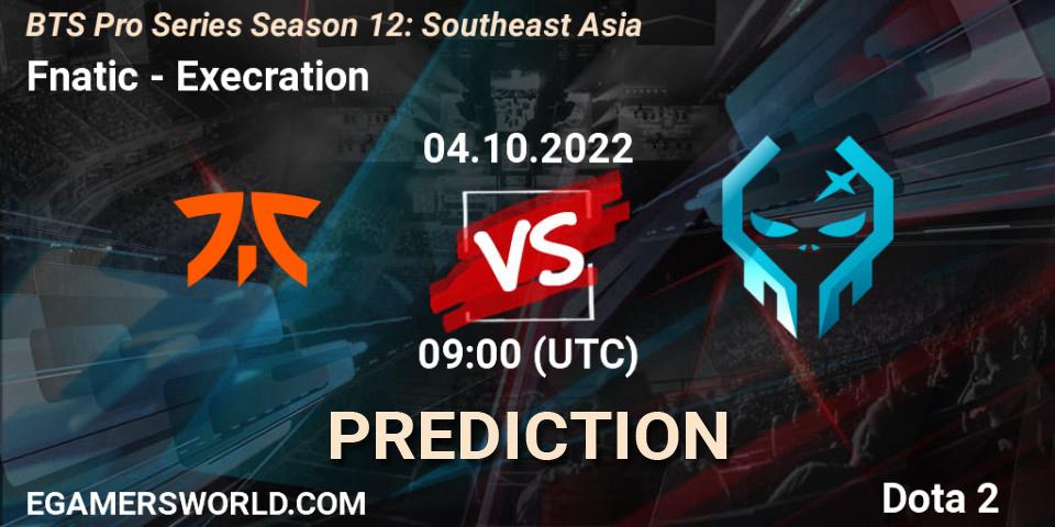 Fnatic contre Execration : prédiction de match. 04.10.2022 at 09:00. Dota 2, BTS Pro Series Season 12: Southeast Asia