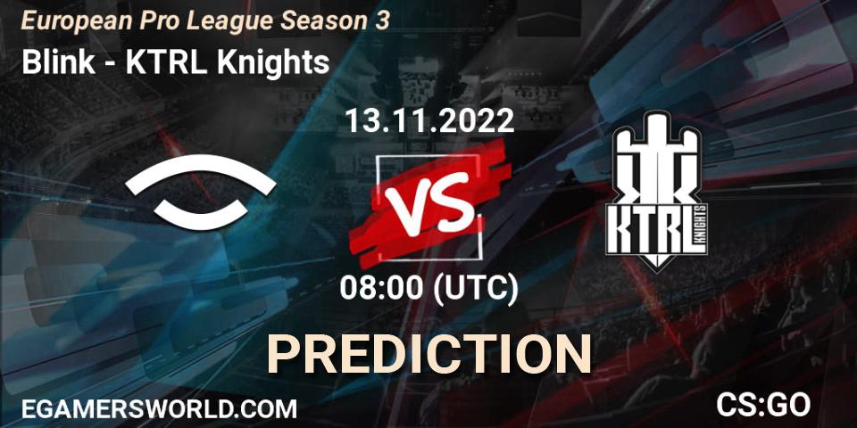 Blink contre KTRL Knights : prédiction de match. 14.11.2022 at 16:00. Counter-Strike (CS2), European Pro League Season 3