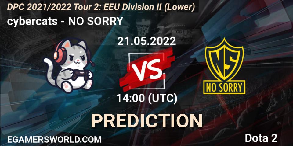 cybercats contre NO SORRY : prédiction de match. 21.05.2022 at 14:00. Dota 2, DPC 2021/2022 Tour 2: EEU Division II (Lower)