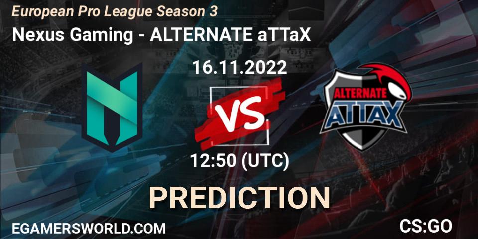 Nexus Gaming contre ALTERNATE aTTaX : prédiction de match. 16.11.2022 at 13:00. Counter-Strike (CS2), European Pro League Season 3