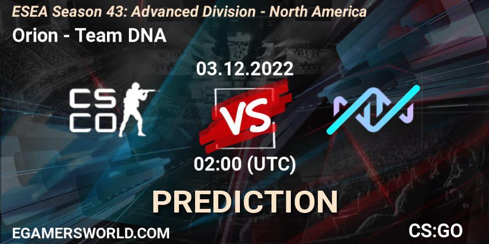 Orion contre Team DNA : prédiction de match. 03.12.22. CS2 (CS:GO), ESEA Season 43: Advanced Division - North America