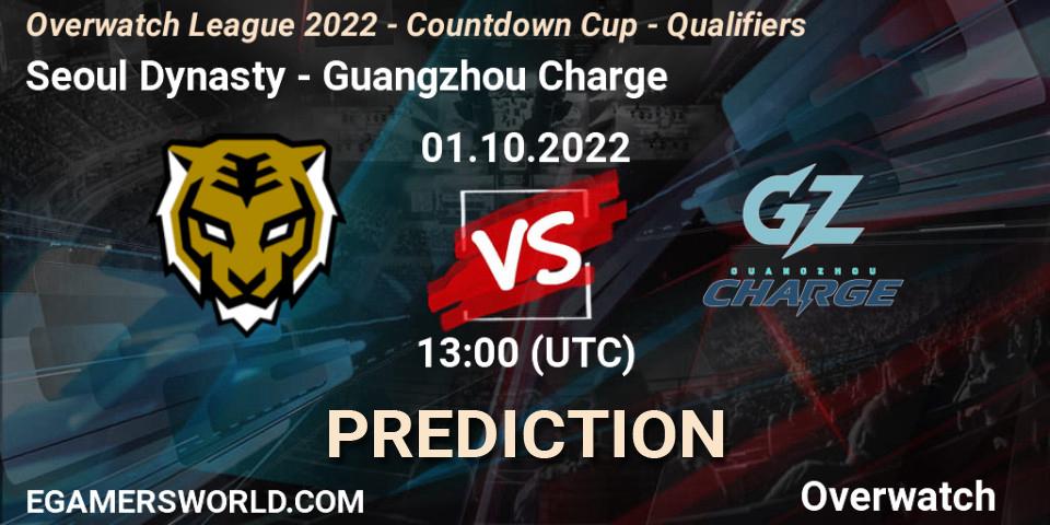 Seoul Dynasty contre Guangzhou Charge : prédiction de match. 01.10.2022 at 13:55. Overwatch, Overwatch League 2022 - Countdown Cup - Qualifiers