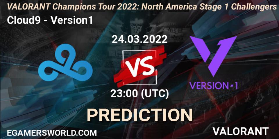 Cloud9 contre Version1 : prédiction de match. 24.03.2022 at 22:15. VALORANT, VCT 2022: North America Stage 1 Challengers