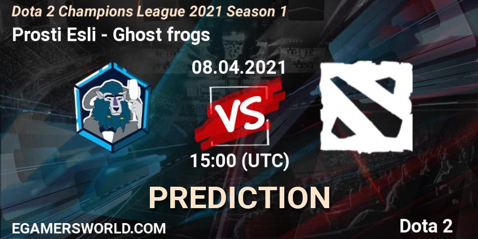 Prosti Esli contre Ghost frogs : prédiction de match. 08.04.2021 at 14:36. Dota 2, Dota 2 Champions League 2021 Season 1