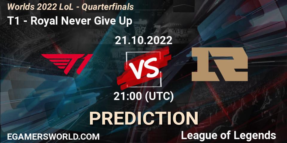 T1 contre Royal Never Give Up : prédiction de match. 21.10.22. LoL, Worlds 2022 LoL - Quarterfinals