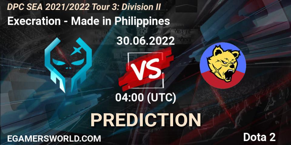 Execration contre Made in Philippines : prédiction de match. 30.06.2022 at 04:02. Dota 2, DPC SEA 2021/2022 Tour 3: Division II
