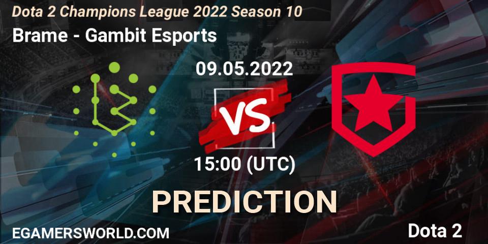 Brame contre Gambit Esports : prédiction de match. 09.05.2022 at 15:11. Dota 2, Dota 2 Champions League 2022 Season 10 