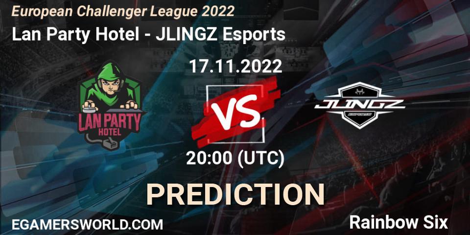 Lan Party Hotel contre JLINGZ Esports : prédiction de match. 17.11.2022 at 20:00. Rainbow Six, European Challenger League 2022