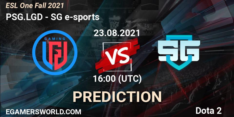 PSG.LGD contre SG e-sports : prédiction de match. 24.08.2021 at 16:00. Dota 2, ESL One Fall 2021