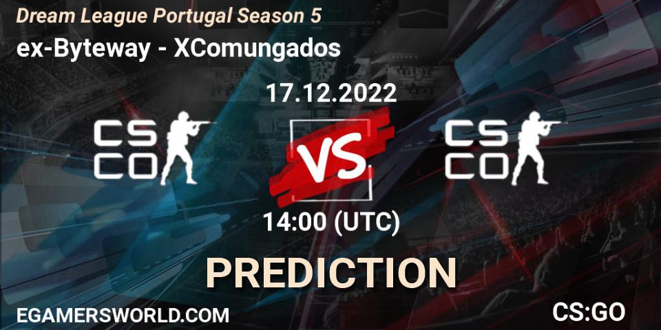 ex-Byteway contre XComungados : prédiction de match. 17.12.2022 at 14:00. Counter-Strike (CS2), Dream League Portugal Season 5