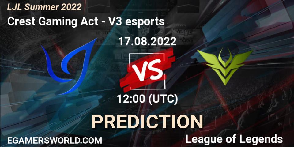 Crest Gaming Act contre V3 esports : prédiction de match. 17.08.2022 at 12:20. LoL, LJL Summer 2022