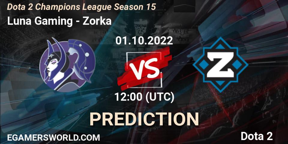 Luna Gaming contre Zorka : prédiction de match. 01.10.2022 at 10:23. Dota 2, Dota 2 Champions League Season 15