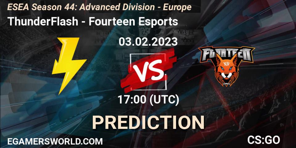 ThunderFlash contre Fourteen Esports : prédiction de match. 03.02.23. CS2 (CS:GO), ESEA Season 44: Advanced Division - Europe
