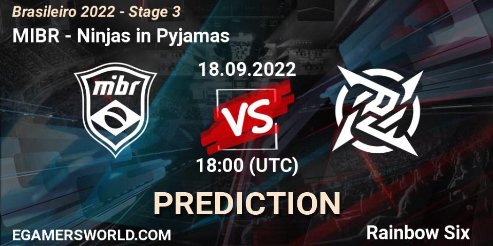 MIBR contre Ninjas in Pyjamas : prédiction de match. 18.09.2022 at 18:00. Rainbow Six, Brasileirão 2022 - Stage 3