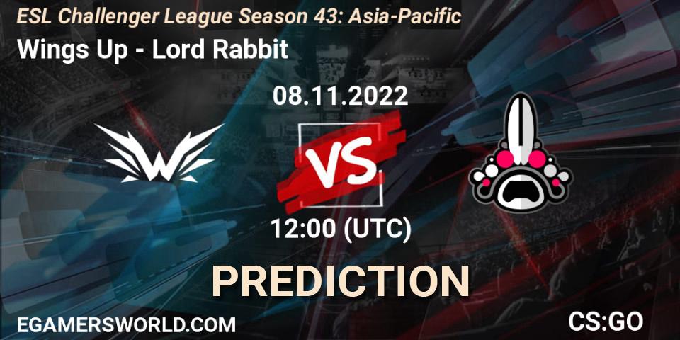Wings Up contre Lord Rabbit : prédiction de match. 08.11.2022 at 12:00. Counter-Strike (CS2), ESL Challenger League Season 43: Asia-Pacific