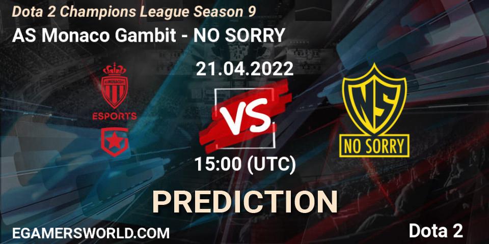 AS Monaco Gambit contre NO SORRY : prédiction de match. 21.04.22. Dota 2, Dota 2 Champions League Season 9