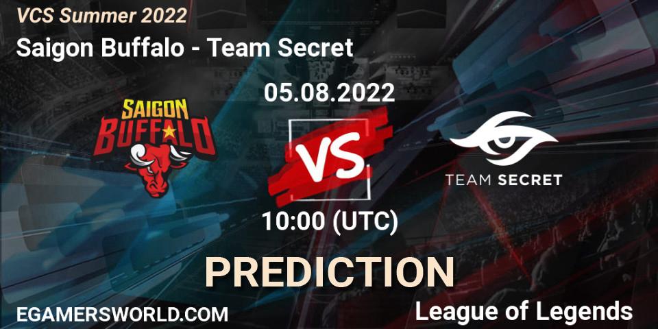 Saigon Buffalo contre Team Secret : prédiction de match. 05.08.2022 at 10:00. LoL, VCS Summer 2022