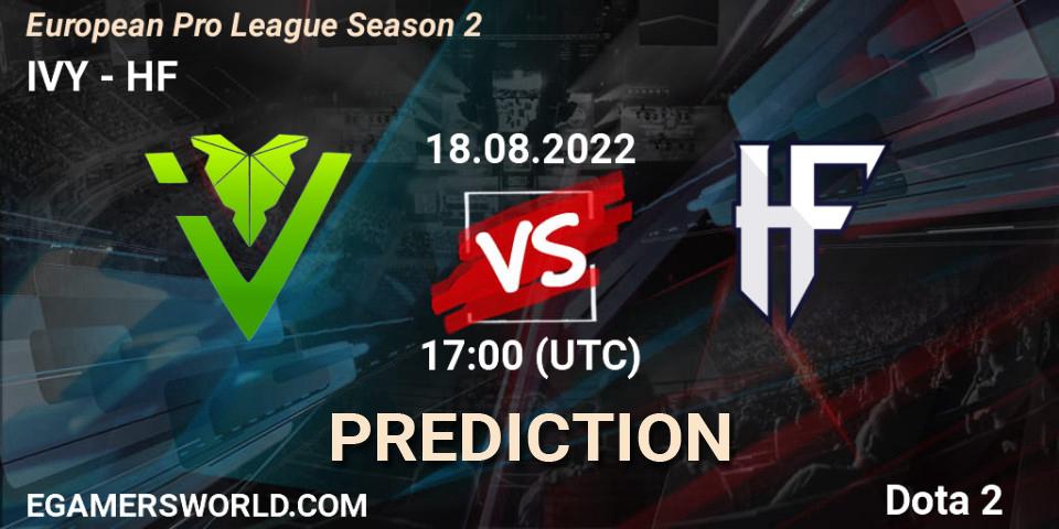 IVY contre HF : prédiction de match. 18.08.2022 at 16:59. Dota 2, European Pro League Season 2