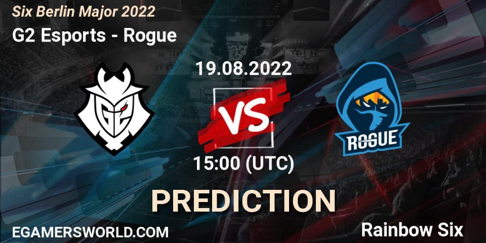 G2 Esports contre Rogue : prédiction de match. 19.08.2022 at 15:00. Rainbow Six, Six Berlin Major 2022