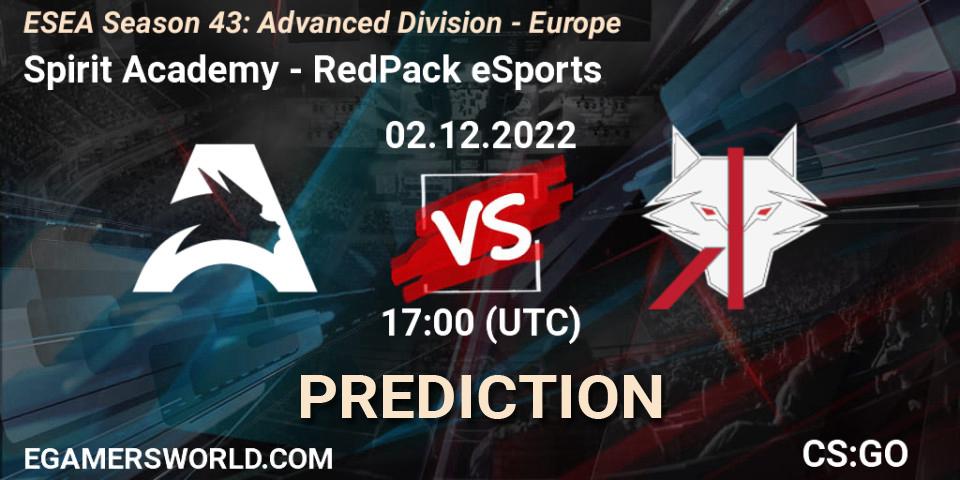 Spirit Academy contre RedPack eSports : prédiction de match. 02.12.22. CS2 (CS:GO), ESEA Season 43: Advanced Division - Europe