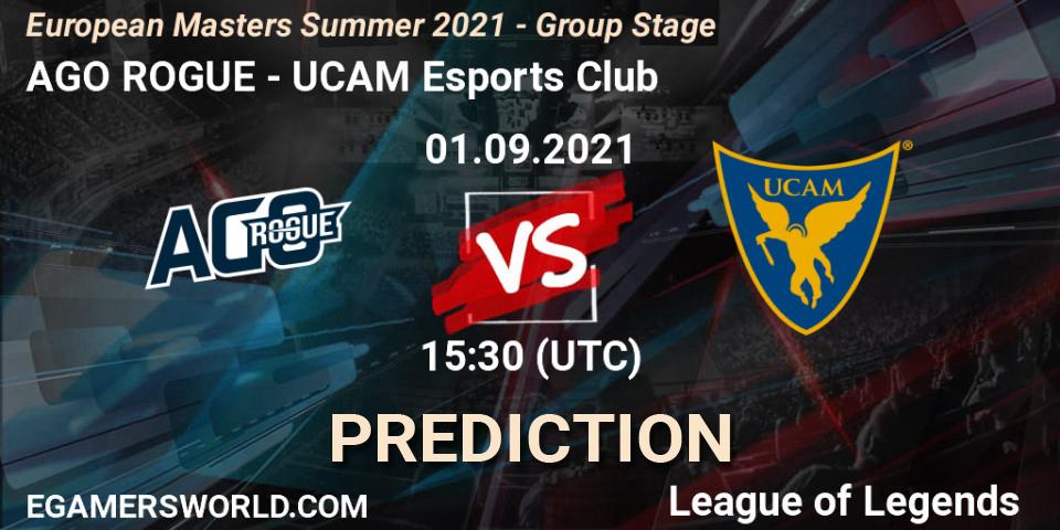AGO ROGUE contre UCAM Esports Club : prédiction de match. 01.09.2021 at 15:30. LoL, European Masters Summer 2021 - Group Stage