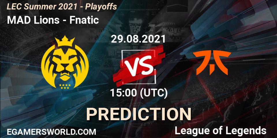 MAD Lions contre Fnatic : prédiction de match. 29.08.2021 at 15:20. LoL, LEC Summer 2021 - Playoffs