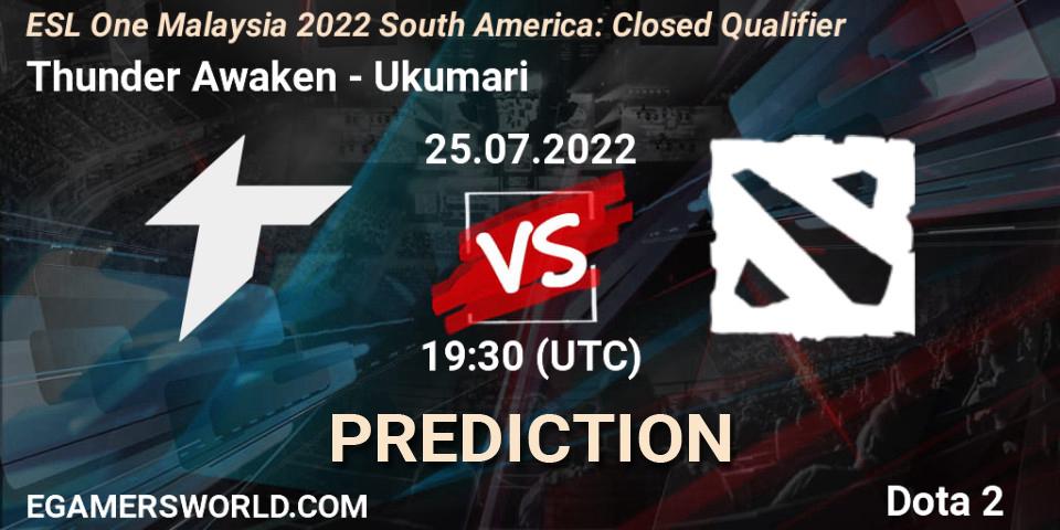 Thunder Awaken contre Ukumari : prédiction de match. 25.07.2022 at 19:32. Dota 2, ESL One Malaysia 2022 South America: Closed Qualifier