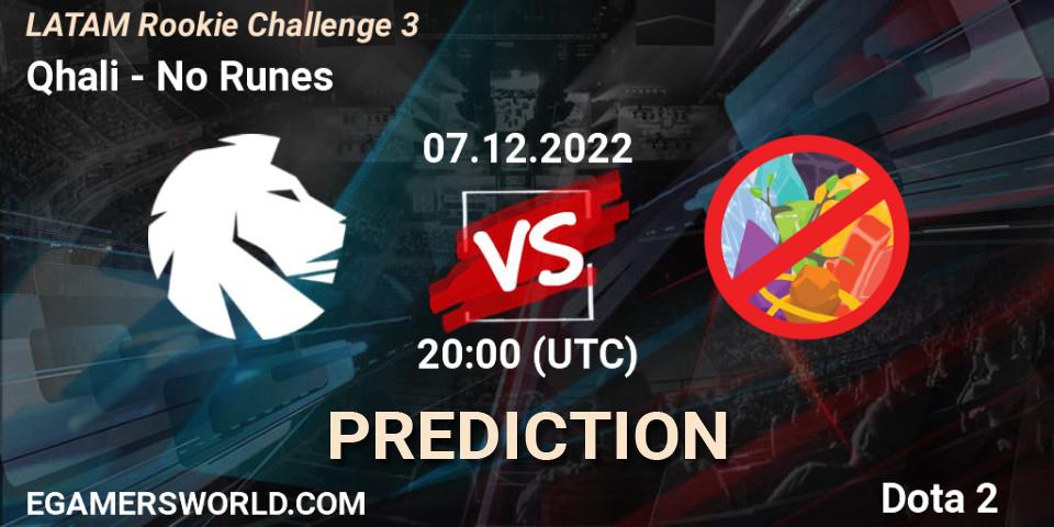 Qhali contre No Runes : prédiction de match. 07.12.22. Dota 2, LATAM Rookie Challenge 3