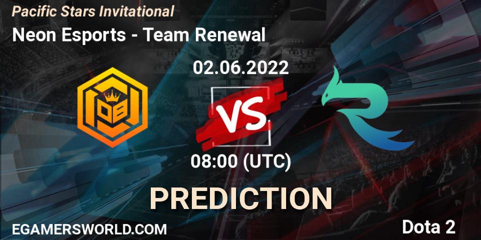 Neon Esports contre Team Renewal : prédiction de match. 02.06.2022 at 08:18. Dota 2, Pacific Stars Invitational