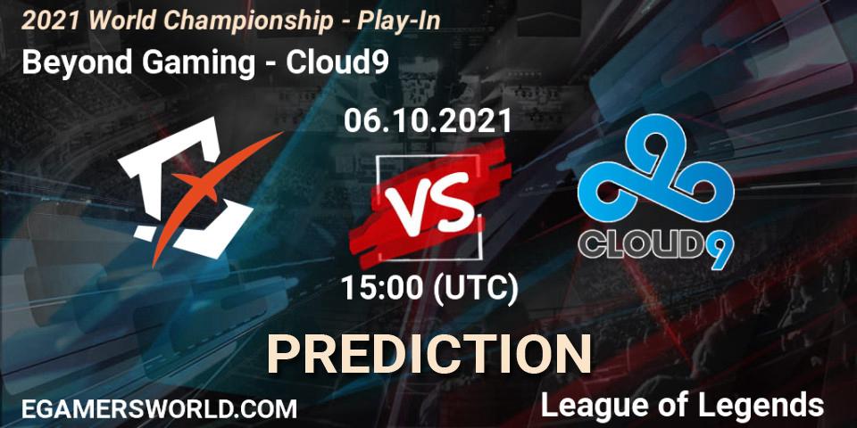 Beyond Gaming contre Cloud9 : prédiction de match. 06.10.2021 at 15:00. LoL, 2021 World Championship - Play-In