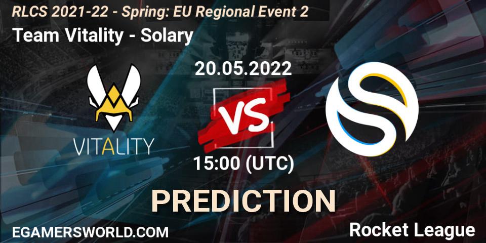 Team Vitality contre Solary : prédiction de match. 20.05.2022 at 15:00. Rocket League, RLCS 2021-22 - Spring: EU Regional Event 2