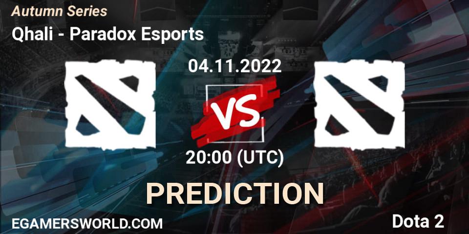 Qhali contre Paradox Esports : prédiction de match. 04.11.2022 at 20:10. Dota 2, Autumn Series