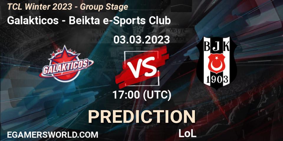 Galakticos contre Beşiktaş e-Sports Club : prédiction de match. 10.03.2023 at 17:00. LoL, TCL Winter 2023 - Group Stage