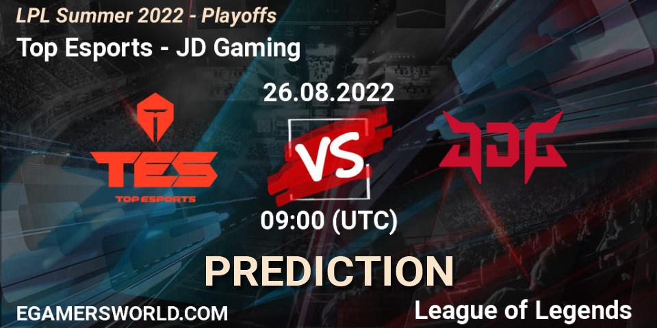 Top Esports contre JD Gaming : prédiction de match. 26.08.2022 at 09:00. LoL, LPL Summer 2022 - Playoffs