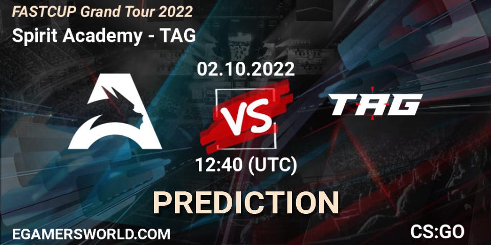 Spirit Academy contre TAG : prédiction de match. 02.10.2022 at 12:50. Counter-Strike (CS2), FASTCUP Grand Tour 2022