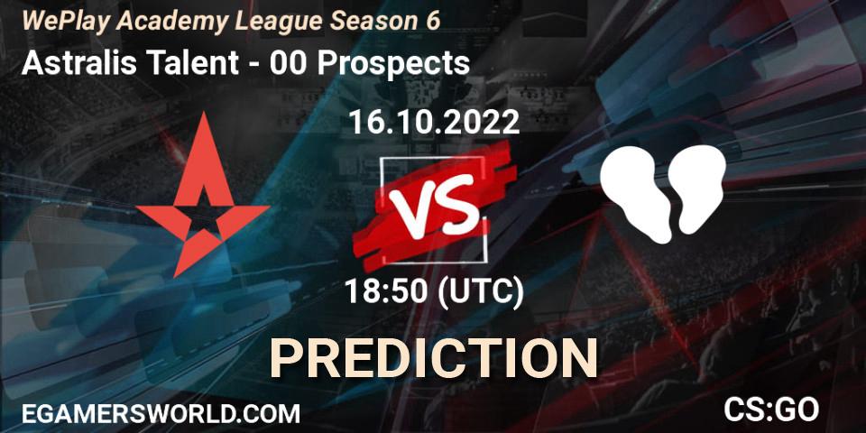 Astralis Talent contre 00 Prospects : prédiction de match. 16.10.22. CS2 (CS:GO), WePlay Academy League Season 6