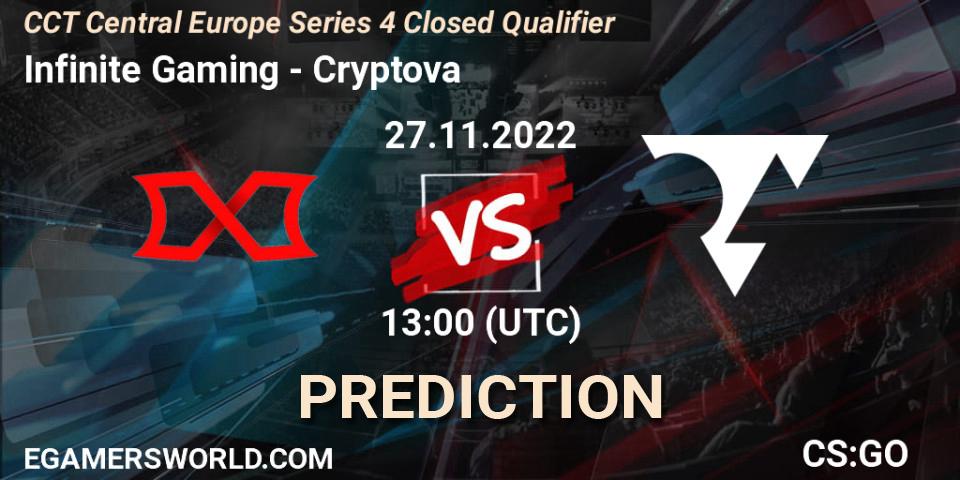 Infinite Gaming contre Cryptova : prédiction de match. 27.11.22. CS2 (CS:GO), CCT Central Europe Series 4 Closed Qualifier