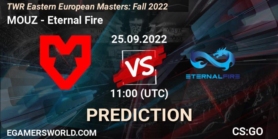 MOUZ contre Eternal Fire : prédiction de match. 25.09.2022 at 11:30. Counter-Strike (CS2), TWR Eastern European Masters: Fall 2022